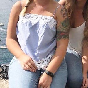 Light blue, white lace tank!